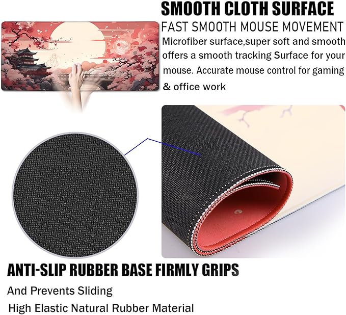 Japanese Large Gaming Mouse Pad with Stitched Edges, 31.5" x 15.7" Large Extended Computer Pad, Mouse Pad Protector with Non-Slip Waterproof Rubber Base for Laptop Office Accessories, Sunset