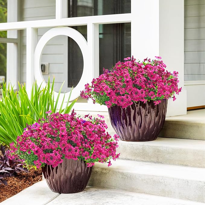 24 Bundles Artificial Flowers for Outdoors & Indoors – UV Resistant Faux Plastic Plants for Garden, Patio, Porch, Window Box, Home Decor – Lush & Vibrant Fake Flowers, Rose red