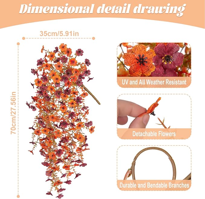 Fake Mums Artificial Fall Hanging Flowers for Outdoors Decoration 2 PCS Faux Mums for Outdoor Planters Fake Plants Look Real Daisy Flower No Fade Autumn Decor for Porch Home Patio Balcony and Yard