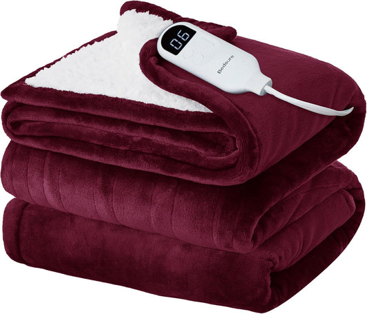 Bedsure Electric Blanket Full Size - Soft Flannel Heated Blanket, Fast Heating with 10 Time Settings & 6 Heat Settings, Warm Gift for Grandma (72x84 inches, Burgundy)