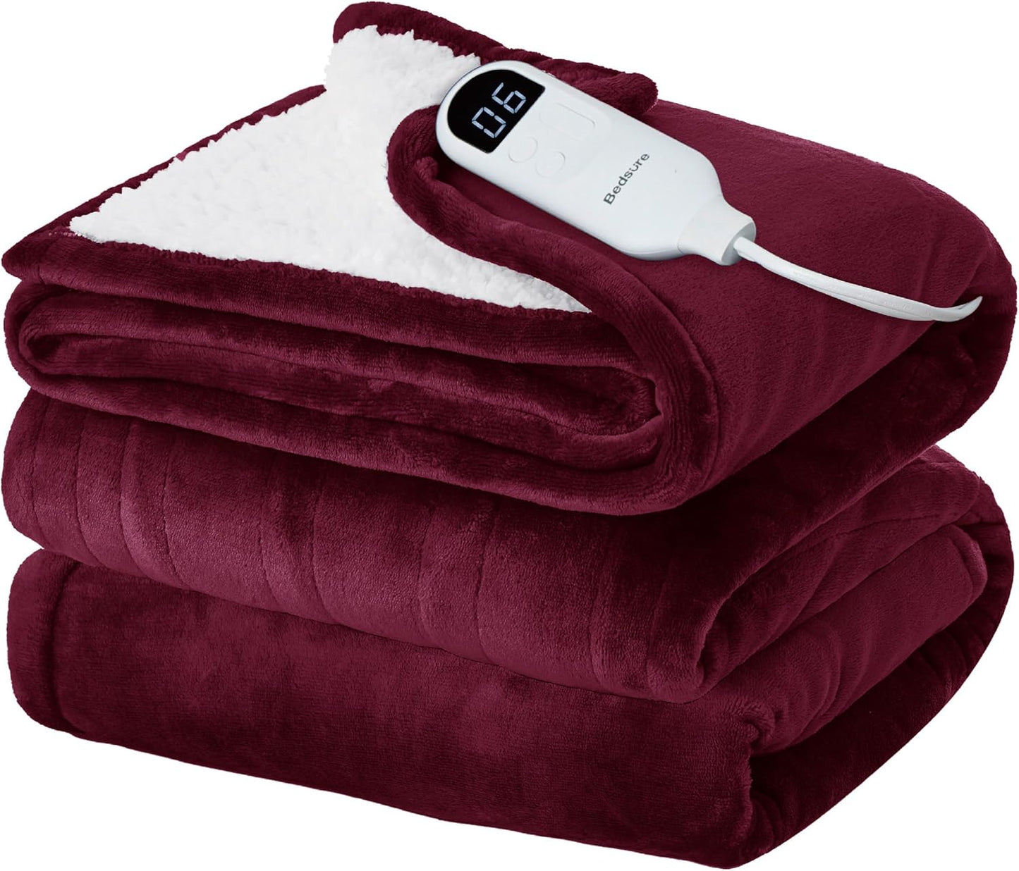 Bedsure Electric Blanket Twin - Soft Flannel Heated Blanket, Fast Heating with 10 Time Settings & 6 Heat Settings, Warm Gift for Grandma (62x84 inches, Burgundy)