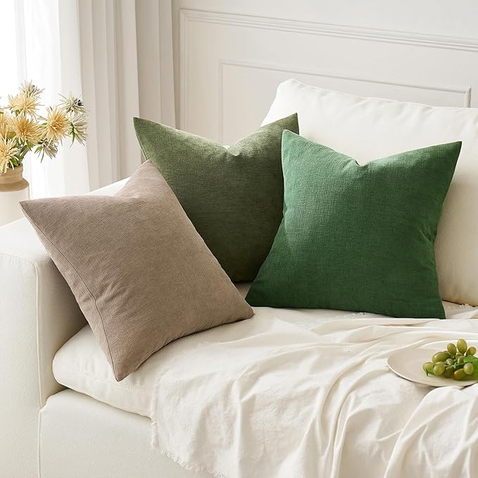 MIULEE Moss Green Couch Pillow Covers 18x18 Inch, Set of 2 Soft Chenille Decorative Square Throw Pillow Covers Farmhouse for Sofa Living Room Bed