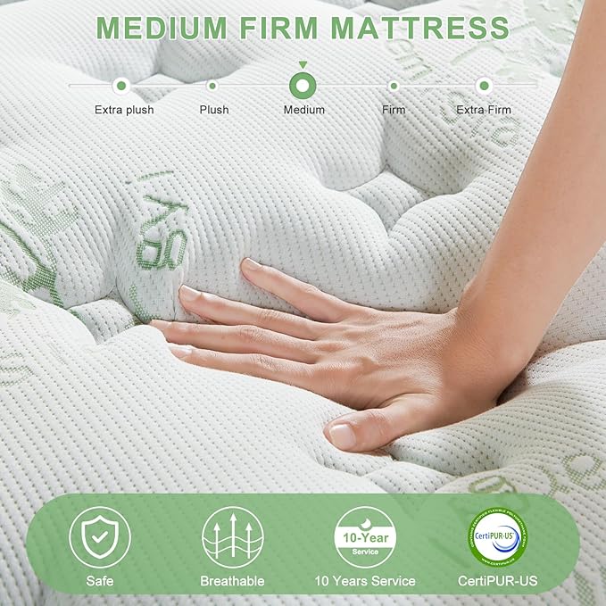 Queen Size Mattress 14 Inch, Medium Firm Memory Foam Hybrid Mattress with Individual Pocket Spring - Pressure Relief, Motion Isolation, Cool Sleep, 80" x 60"