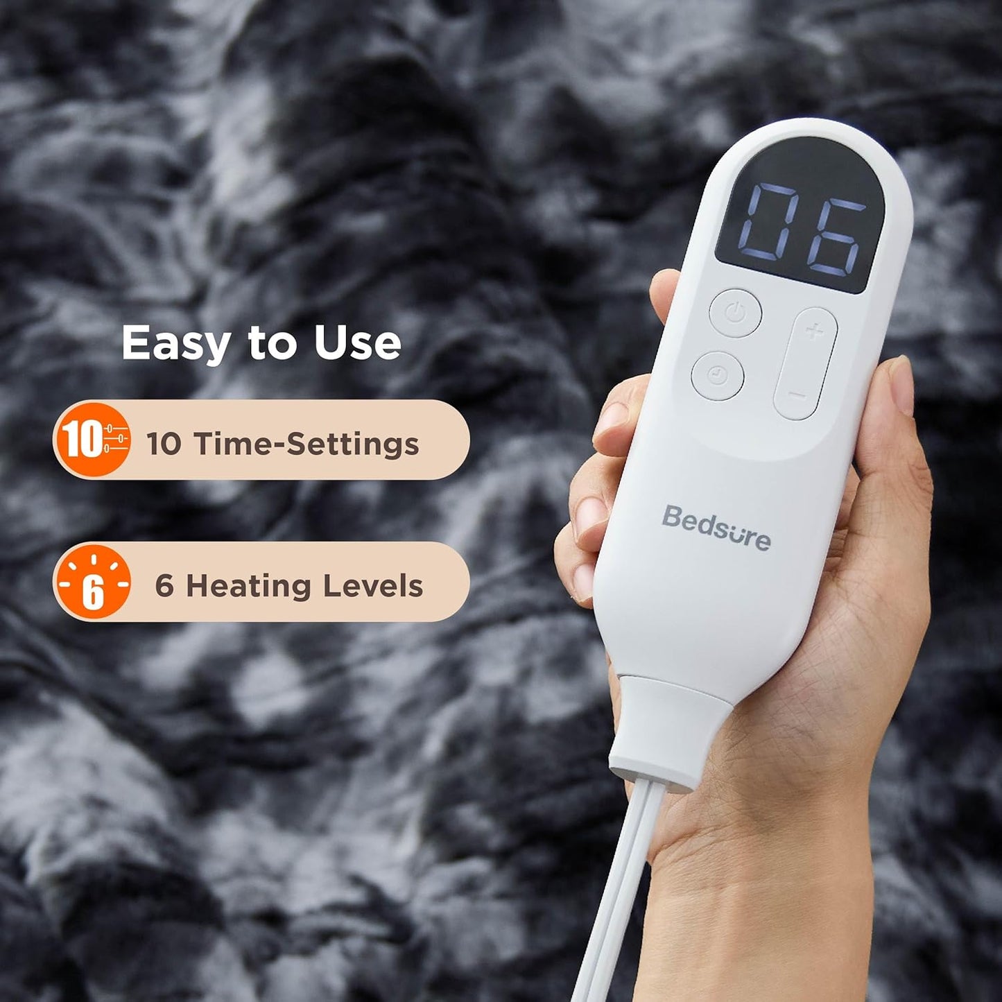 Bedsure Faux Fur Heated Blanket Twin Size, Fast Heating Electric Blanket Twin Size with 6 Heating Levels & 10 Time Settings, Cozy Gifts for Women Men (62x84 inches, Black)