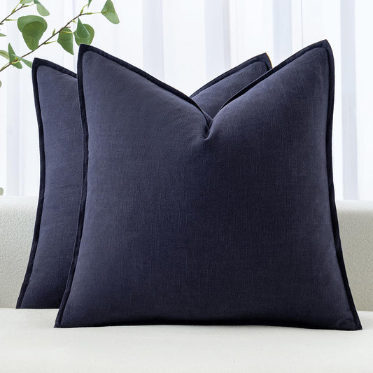 MIULEE Decorative Linen Euro Sham Pillow Covers 24x24 Navy Boho Farmhouse Neutral Couch Throw Pillows for Bed Pack of 2 Accent Modern Pillowcase Summer Sofa Livingroom Home Decor
