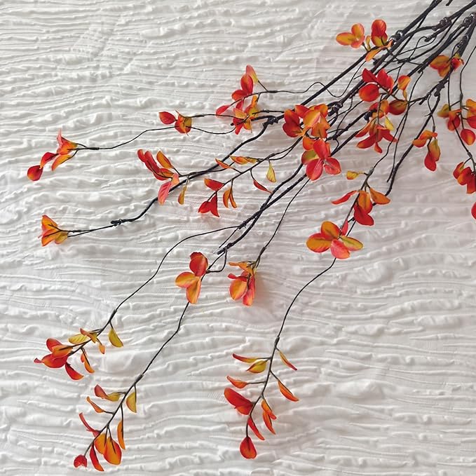 4 Pcs Fall Stems Artificial Ficus Branches, 47.2 Inch Faux Eucalyptus Stems Fall Decor, Fake Leaves Fall Decorations for Home, Autumn Table Decor Fall Branches for Vase Filler Centerpieces