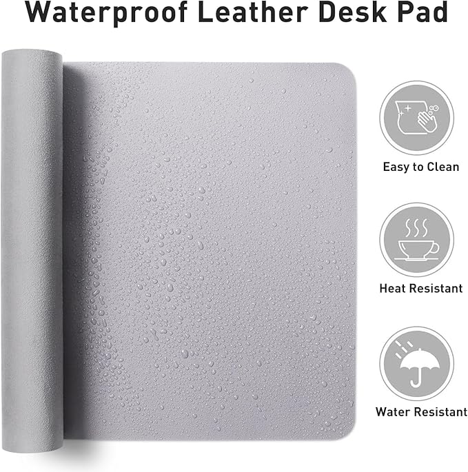 Aothia Faux Leather Desk Mat – Large Mouse Pad, Non-Slip PU Leather Blotter, Waterproof Writing Surface for Office and Home (Smoky Lavender, 47.2" x 23.6")