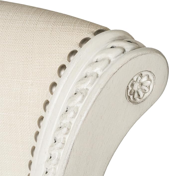 Maven Lane Pullman Counter Stool 26 Inches – Set of 4 – Swivel Stools with Footrest – Cream Solid Wood Frame & Natural Fabric Upholstery – Perfect for Kitchen Islands & Counters