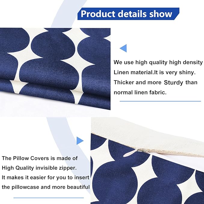 Decorative Throw Pillow Covers Set of 2 Blue Fashion Polka dot Pillow Covers 22x22 Inch Throw Pillow Cover Linen Pillowcase Farmhouse Outdoor Pillow Covers for Couch Sofa Living Room