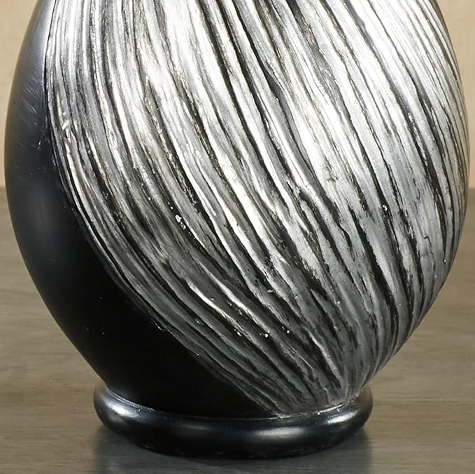 Textured Swirl Silver Black Decorative Modern Table Vases Set of 2