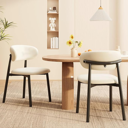 Kitchen Dining Chairs Set of 2 Modern Upholstered Leather Farmhouse Dining Room Chair with Metal Legs, Black/Beige