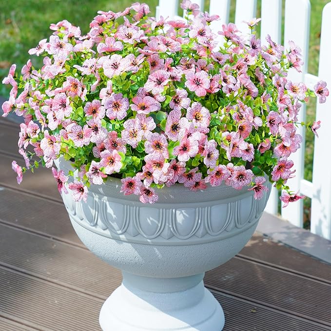 Artificial Fake Plants Flowers for Outdoor Outside Summer Decoration, 12 Bundles Faux Silk Pink Daisy UV Sun Resistant Realistic for Porch Patio Home Window Box Yard Garden Planter