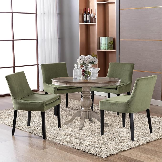 COLAMY Modern Dining Chairs Set of 6, Upholstered Corduroy Accent Side Chairs with Mid Back and Wood Legs for Living Room/Dining Room- Light Green