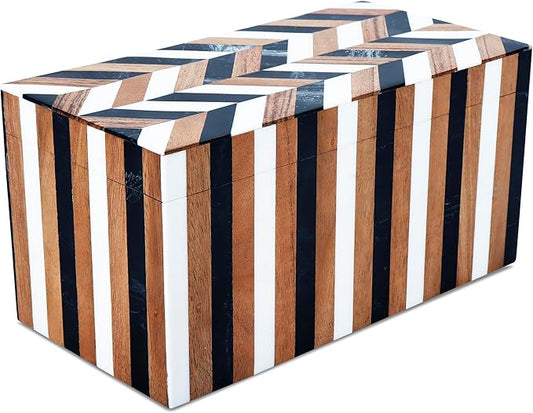 Handicrafts Home Handmade Decorative Storage Box with Lid- Jewelry Storage, Memory Keepsake, Gift Box for Women, Marquet Cosmo Pattern, Resin Inlay & Wood-Modern Decor Cajas Organizadora-10X5X5 Inch