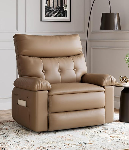 GarveeHome Oversized Wide Recliner Chair - Heat and Massage, PU Leather Extra Wide Manual Recliner for Adults, Large Lazy Chair with 1.5X Sponge Comfort Arm and Back for Living Room, Bedroom