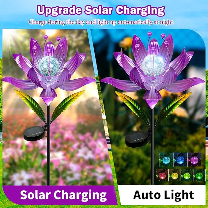 Wind Spinners Outdoor, 38 Inch Metal Wind Spinner Yard Art with Stake, Colorful Solar Windmill for Yard and Garden Lawn Patio Farmhouse Decor (Pink)