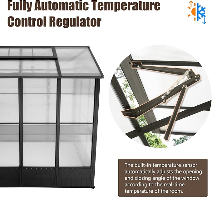 Domi 6.5x8FT Greenhouse, Polycarbonate Green House with Fully Auto Temperature Control Vent, Outdoor Full Aluminum Heavy Duty Greenhouse with Extra 7.8FT Walk-in Height for Garden Backyard, Dark Grey