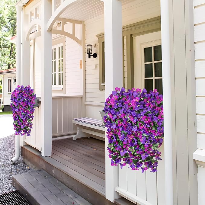 2 pcs Artificial Faux Bougainvillea Flowers Plants for Outdoor Outside Summer Decoration, Fake Silk UV Resistant Long Trailing Vines for Front Door Porch Planter Balcony, Deep Purple Deep Lotus