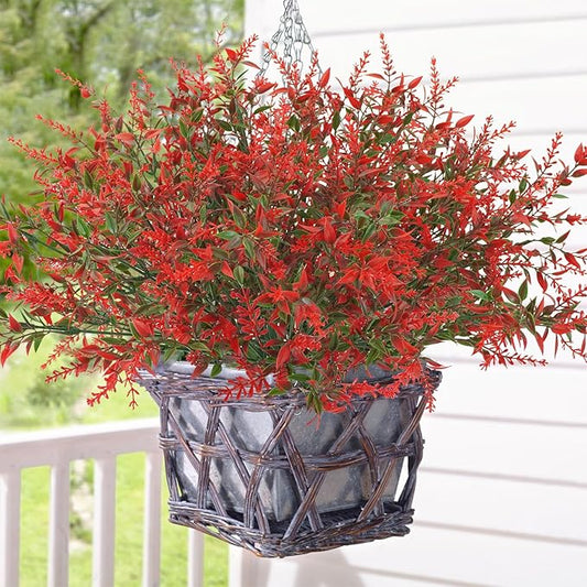 Krissing 80 Bundles Outdoor Lavender Flowers UV Resistant Artificial Flowers for Outdoor Fake Lavender Plastic Purple Plants for Outside Garden Patio Planters Window Box Porch Summer Decor (Red)