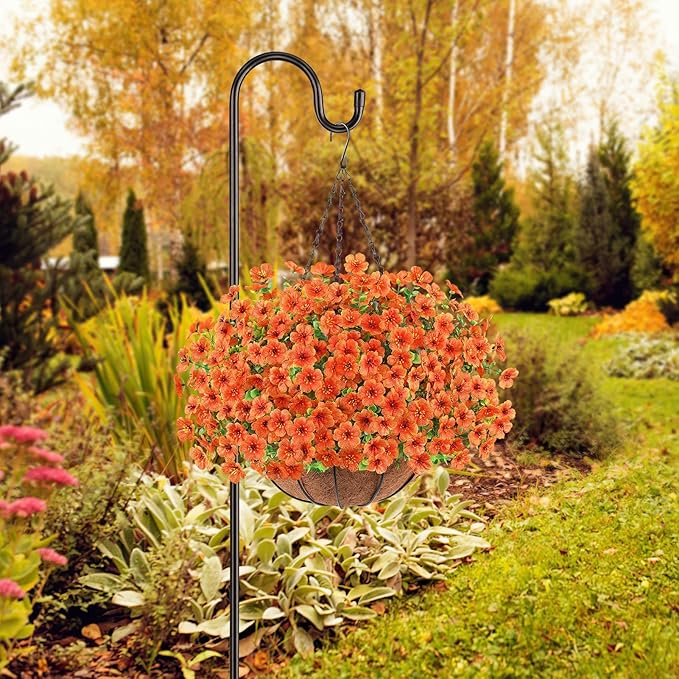 Artificial Fall Flowers Hanging Plants in Basket, Artificial Hanging Flowers for Autumn Outdoor Indoor Decor, UV Resistant Hanging Baskets with Fake Flowers for Fall Patio Garden Porch Deck Decoration