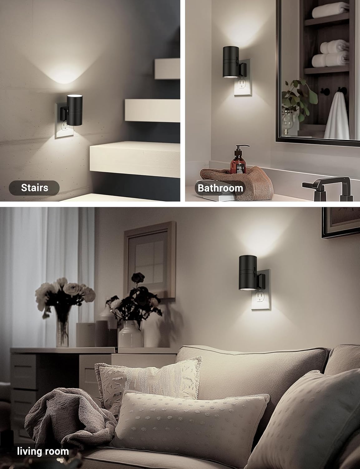 Night Lights Plug into Wall, Dimmable Night Light Plug in, Modern Night Lights with Dusk to Dawn Light Sensor, Soft White 5000K, 0-100LM Adjustable Brightness Nightlight for Hallway Bedroom, 2 Pack