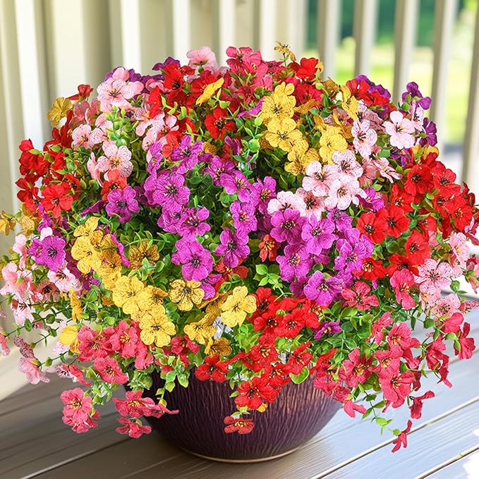 30 Bundles Artificial Flowers Faux Plants Flowers for Outdoor Spring Summer Decoration UV Resistant Artificial Plastic Plants Silk Flowers for Home Planter Porch Window Box Yard