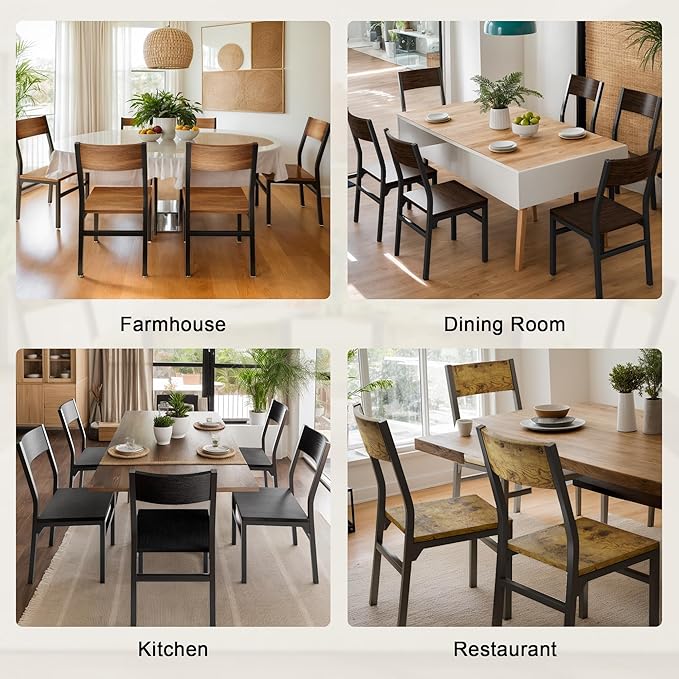 Feonase Dining Chairs Set of 6, Modern Kitchen Chairs with Ergonomic Backrest, MDF Board and Metal Legs, Dinner Chairs for Dining Room, Kitchen and Living Room, Walnut