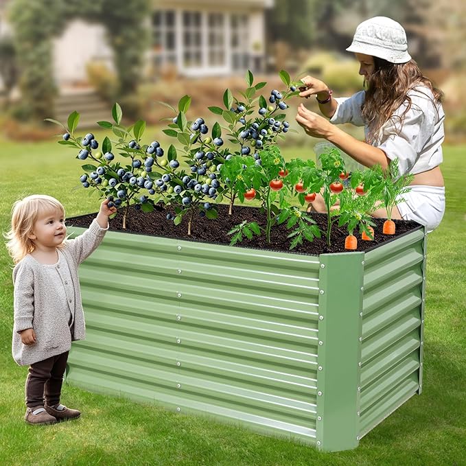 4x2x2ft Raised Garden Bed - Galvanized Deep Root Planter Boxes Outdoor with Wing Nuts and Safety Edges for Gardening Vegetables, Flowers, Herbs, Succulents - Olive Green