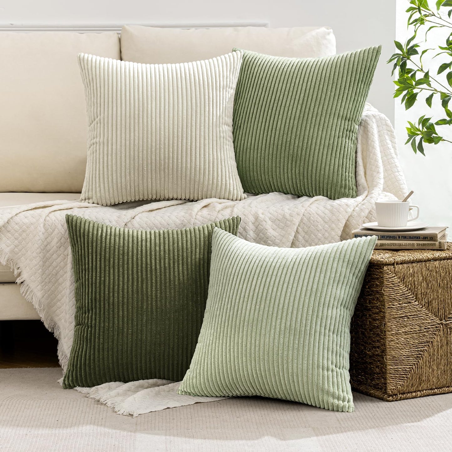 MIULEE Christmas Decorative Throw Pillow Covers Set of 4 Summer Light Green Gradient Natural Earthy Modern Classic Soft Corduroy Cushion Covers for Sofa Couch Bed Living Room Home Decor 18x18 Inch