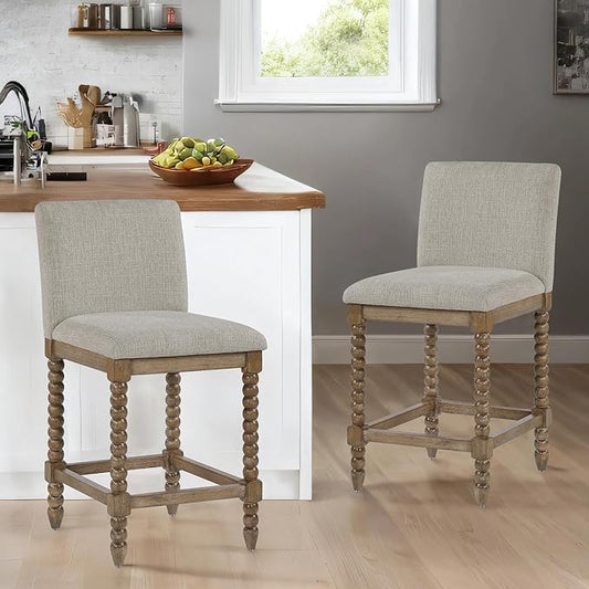 DUHOME Spindle Counter Stools Set of 2 with Padded Spring Seat,Wooden Bar Stools Farmhouse 26 Inch Counter Height Stools Chairs with Spindle Back for Kitchen Island