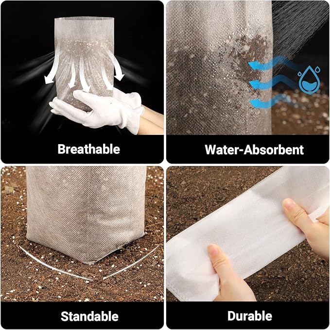 100PCS White Plant Nursery Bags Large, 7.8x10 inches Non-Woven Fabric Seedling Grow Bag, Seed Starting Pots Pouches for Planting Seedling Cutting Clones