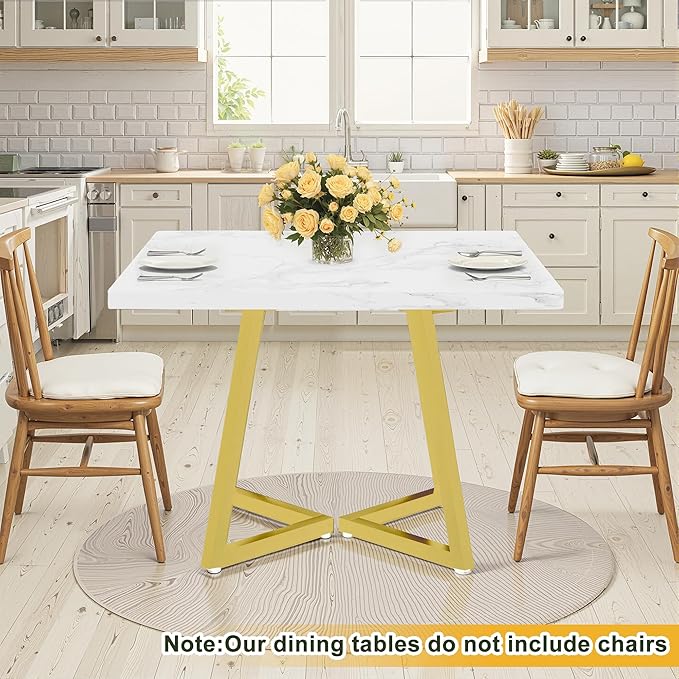 NicBex 31.5 Inch Square Dining Table for 4, Wooden Small Dinner Table Farmhouse Kitchen Tables with Metal Leg for Dining Room, Kitchen, Living Room, White & Gold