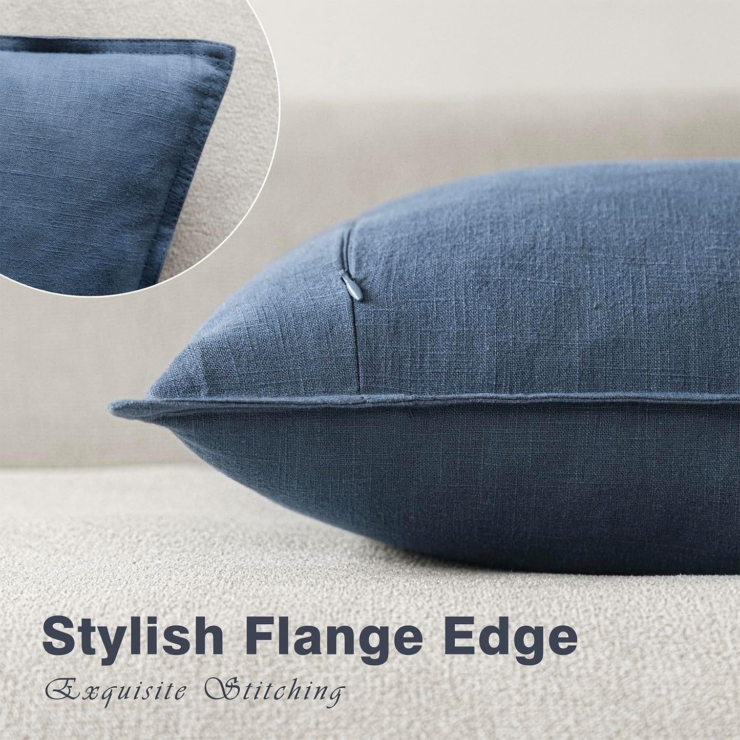 Foindtower Pack of 2, Decorative Linen Soild Throw Pillow Covers Soft Accent Euro Cushion Case Farmhouse Neutral Pillowcase for Chair Couch Sofa Bedroom Living Room Home Decor 18 x 18 Inch Dark Blue