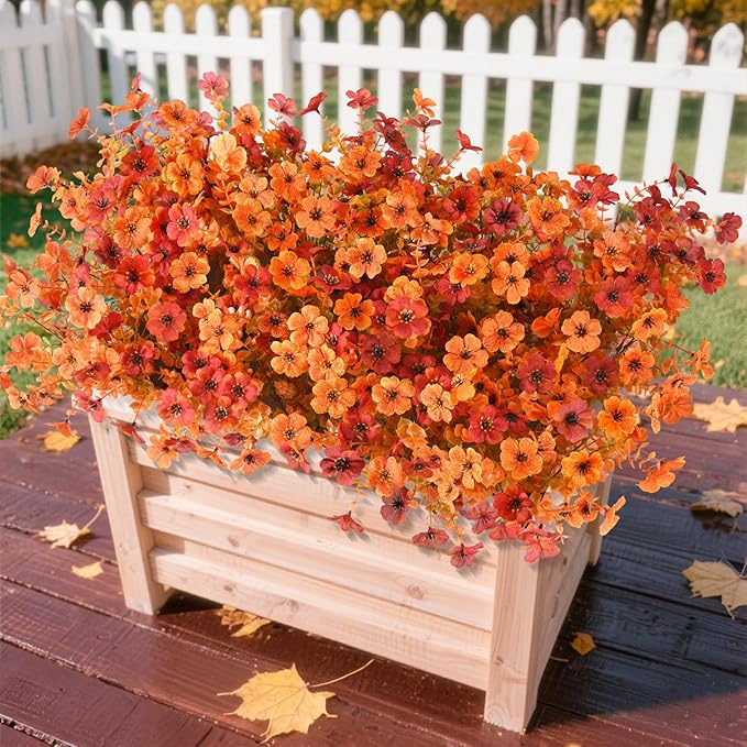 Artificial Fall Flowers for Decoration Fake Flowers Outdoor Artificial Plants, 12 Bundles Faux Mums Autumn Plastic Flower UV Resistant for Porch Patio Home Yard Garden Window Box Pot Planters