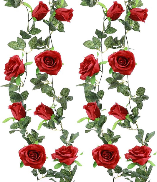 Felice Arts 2 Pack Burgundy Artificial Floral Garland Each 6.5FT Fake Rose Garland for Wedding Flowers Table Centerpiece Arrangement Teepee Mirror Decor