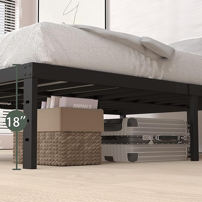 18 Inch Full Size Bed Frame Metal, Platform Bed Frame Full Size No Box Spring Needed, Easy Assembly, Heavy Duty, Noise Free