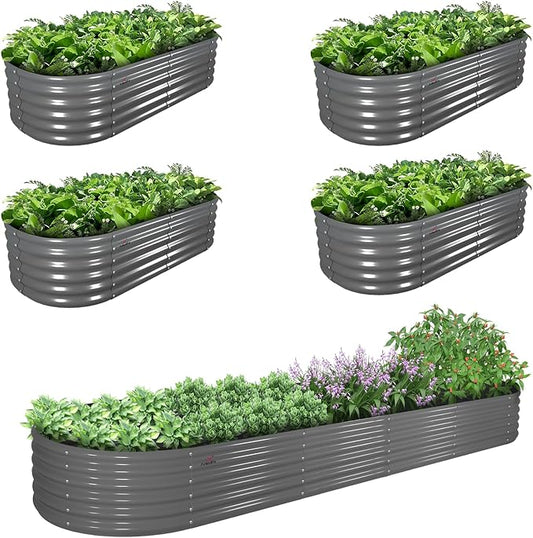 A ANLEOLIFE 5-Pack 6X2X1.5ft & 12X3X1.5ft Deep Root Galvanized Raised Garden Beds Outdoor for Planting Vegetables Flowers Herb, Quartz Grey