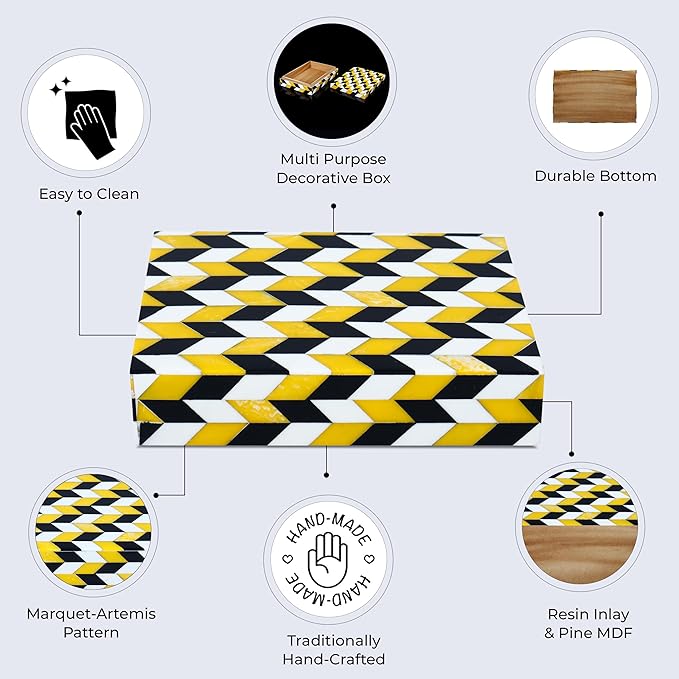 Handicrafts Home Handmade Marquet Artemis Collection Decorative Jewelry Box Organizer – Keepsakes, Trinkets, and Home Decor – Antique Coffee Table Storage, Memory Box, Farmhouse Style Decor, 8x5x2