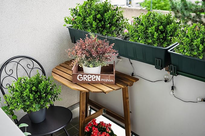 RECUTMS 8 Bundles Artificial Bushes Greenery Plants Stems Faux Shrubs Boxwood Plants Outdoor UV Resistant Fake Eucalyptus for Farmhouse Home Office Wedding Patio Backyard Indoor Outdoor Decor(Green)