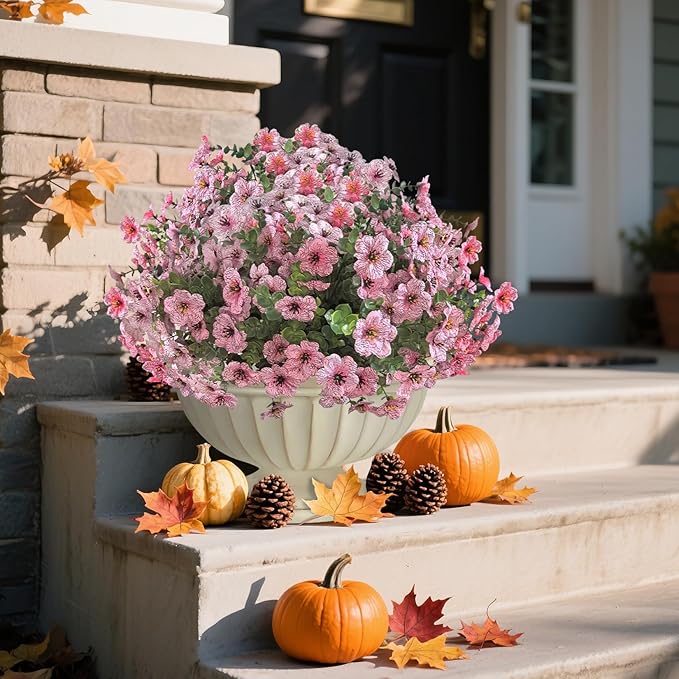 Artificial Mums for Outdoors Garden Home Fall Decor uv Resistant Outdoor Faux Plants Indoor Plastic Fake Plants Greenery Boxwood Porch Patio Fake Mums Flowers 12 Bundles Yard Decorations