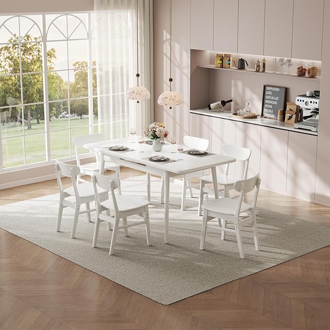 Solid Wood Extendable Dining Table for 4-8 People with Seamless Extension from 47.2 to 63 Inches, Easy Assembly, Expandable Tables for Small Spaces, Dining Room, Kitchen, Living Room, White