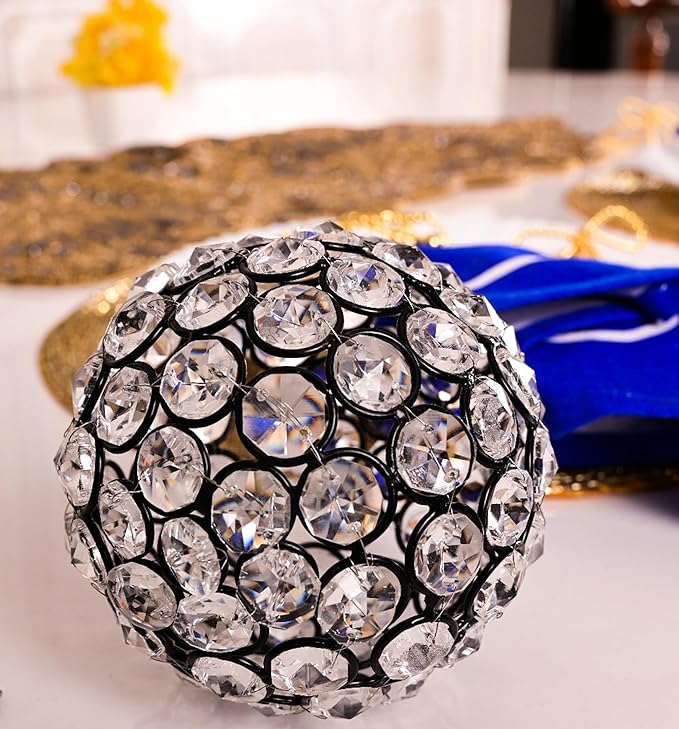 Alpha Living Home Decorative Balls Set of 3, Crystal Orbs for Decorate Bowls Vases Tables Wedding Party, Metal Balls Decorative Balls for Centerpiece Bowls Orbs Filler for Home Decor, 4.25" Round