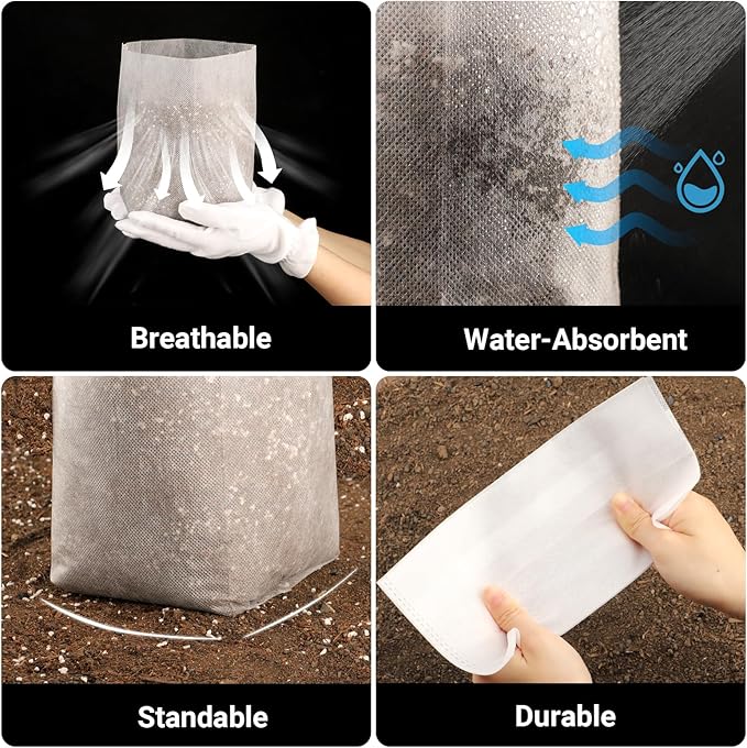 Seedling Nursery Bags, 100pcs 9.8 x 9.8 in Non Woven Fabric Nursery Grow Pouch, Thickened Plant Grow Bags for High Seedling Survival Rate