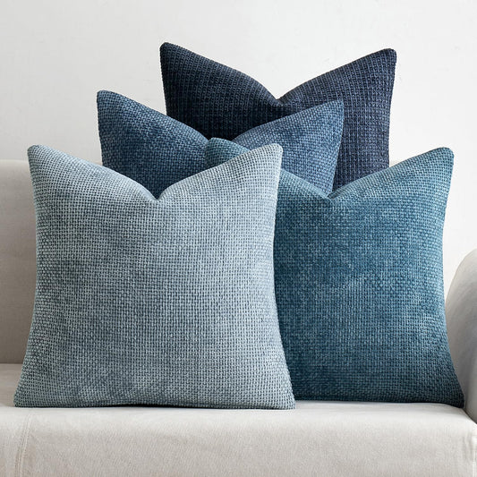 MIULEE Pack of 4 Couch Throw Pillow Covers 22x22 Inch Neutral Blue Soft Decorative Chenille Pillow Covers Farmhouse Accent Cushion Covers for Boho Western Home Coastal Decor Sofa Bedroom Living Room