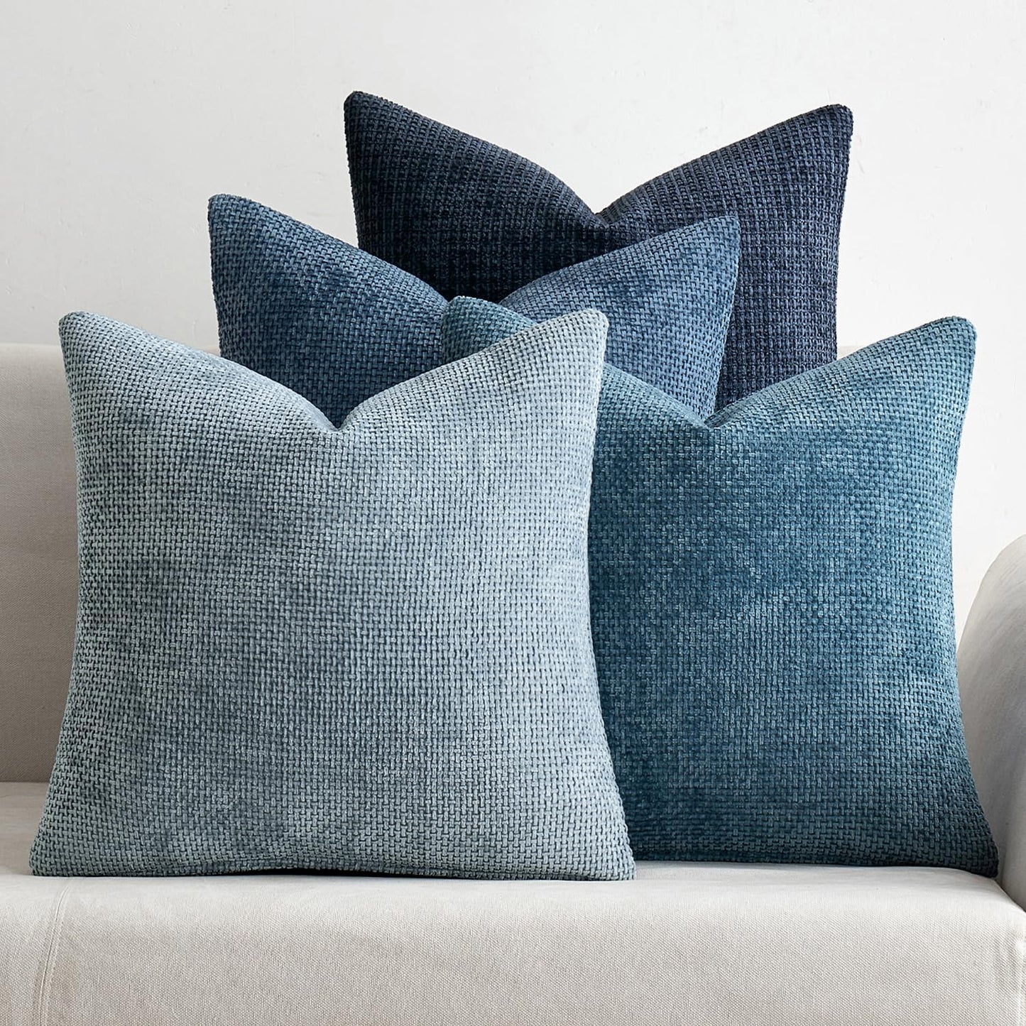 MIULEE Pack of 4 Couch Throw Pillow Covers 20x20 Inch Neutral Blue Soft Decorative Chenille Pillow Covers Farmhouse Accent Cushion Covers for Boho Western Home Coastal Decor Sofa Bedroom Living Room