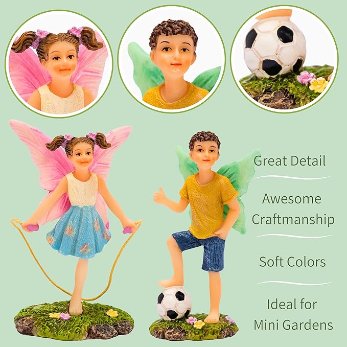 PRETMANNS Fairies for Fairy Garden - Boy & Girl Figurines – Cute Accessories for Indoor or Outdoor Miniature Garden – 2-Piece Set