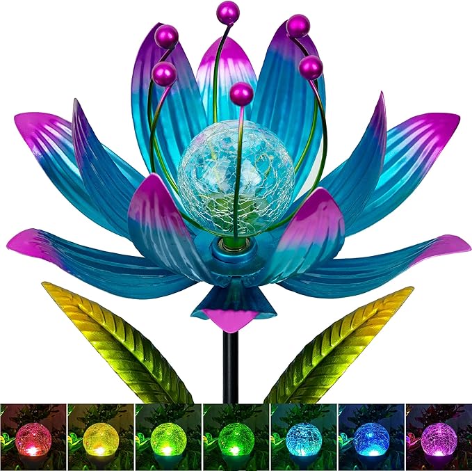 Wind Spinners Outdoor, 38 Inch Metal Wind Spinner Yard Art with Stake, Colorful Solar Windmill for Yard and Garden Lawn Patio Farmhouse Decor