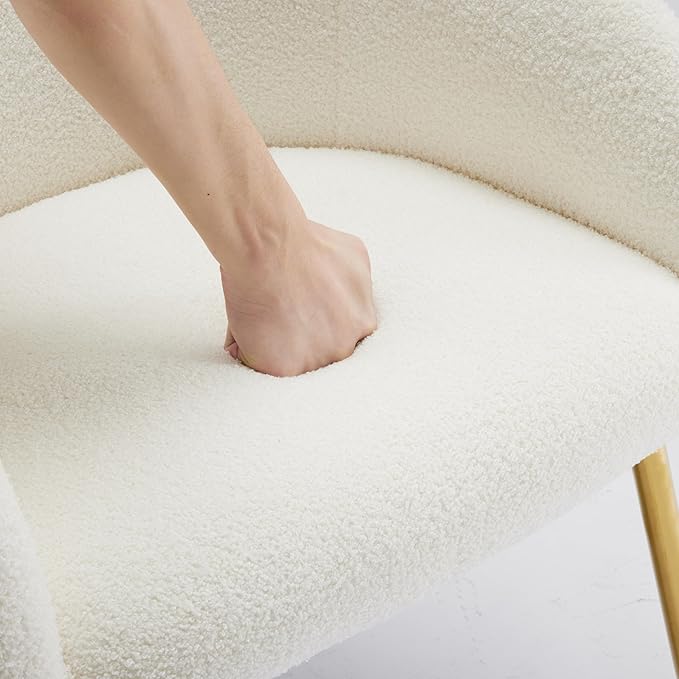 Modern Small Accent Chair, Comfy Sherpa Makeup Vanity Chair with Golden Metal Legs, Decorative Chair no Wheels for Living Room, Dressing Room, Bedroom, White