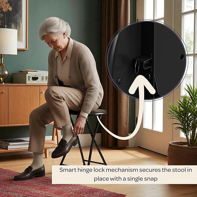 Lavish Home Folding Bar Stools - Set of 2 Heavy-Duty 18-Inch Stool - 225lb Capacity and Padded Seats for Dorm, Recreation or Game Room (Black)