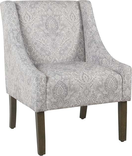 Homepop Home Decor | Upholstered Classic Swoop Arm Accent Chair | Accent Chairs for Living Room & Bedroom | Decorative Home Furniture, Gray Damask